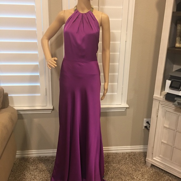 “MARCIANO” PURPLE SATIN DRESS WITH ATTACHED GOLD CHOKER NECKLACE – SZ 4 - Picture 7 of 13